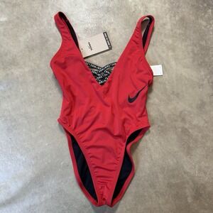 Nike Swimsuit Womens Size S Red Hydrastrong‎ CutOut One Piece Poly Racer